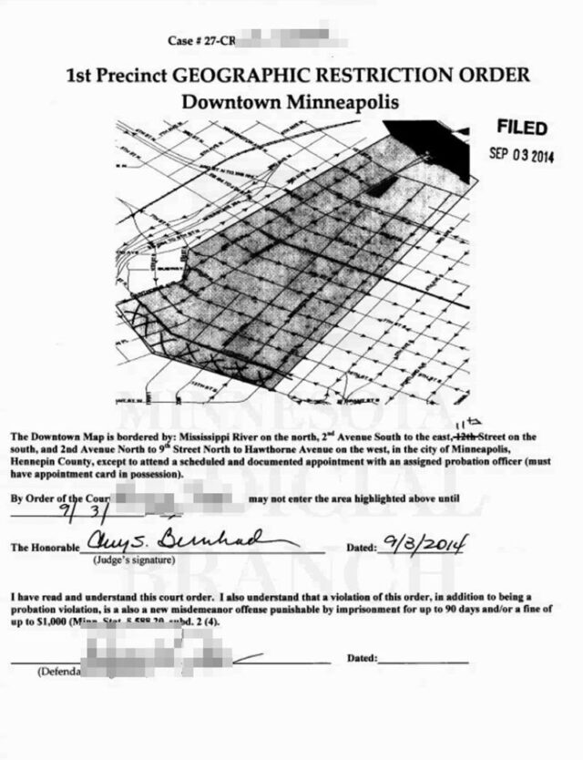 A photocopy of a geographic restriction order.